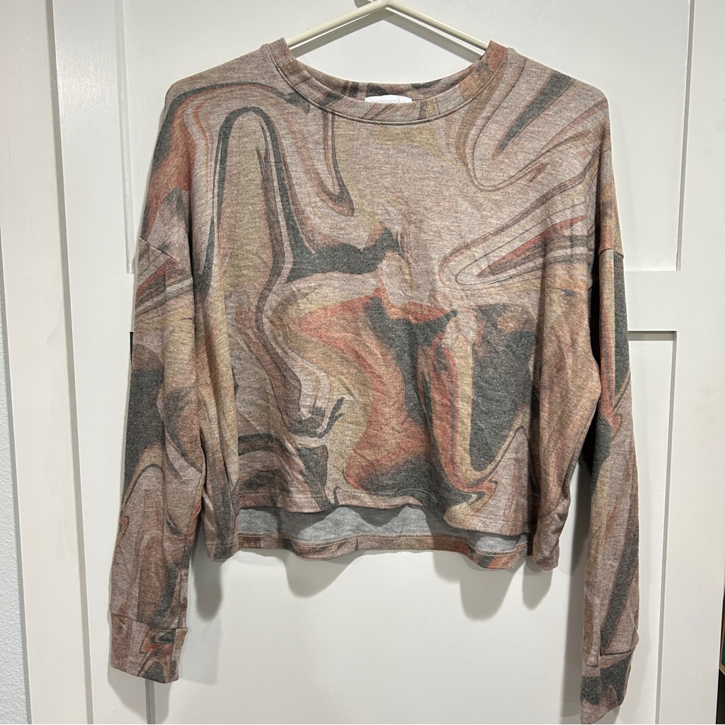 Beyond Yoga Natural Marble Cropped Pullover Sweatshirt Size M